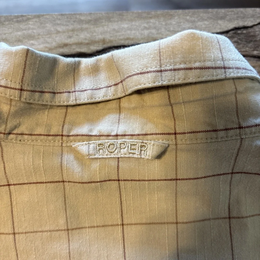 Roper Long Sleeve Button Down Shirt Mens 2XLT Tan‎ BEIGE Checkered Stripe West